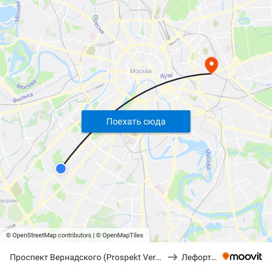 Проспект Вернадского (Prospekt Vernadskogo) to Лефортово map