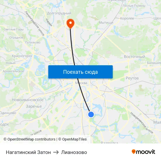 Нагатинский Затон to Лианозово map