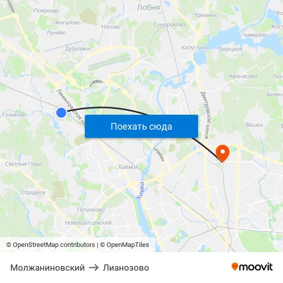 Молжаниновский to Лианозово map