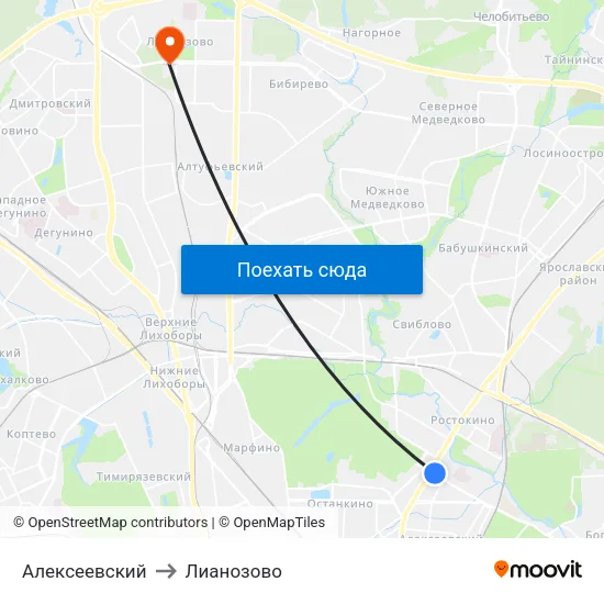 Алексеевский to Лианозово map