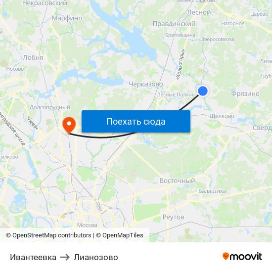 Ивантеевка to Лианозово map