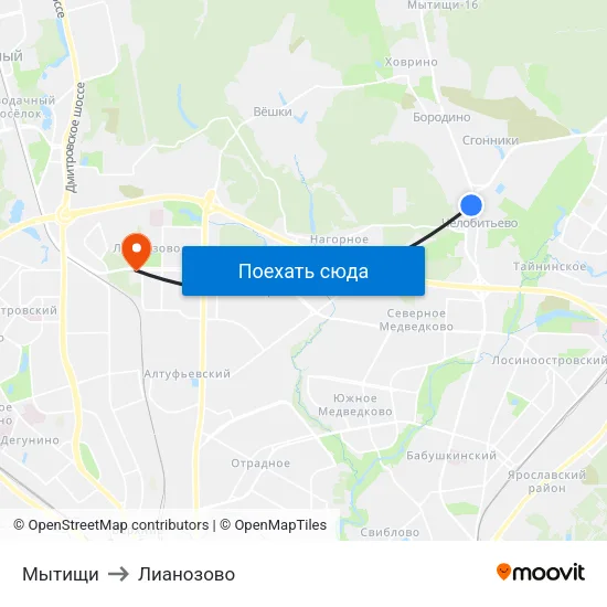 Мытищи to Лианозово map