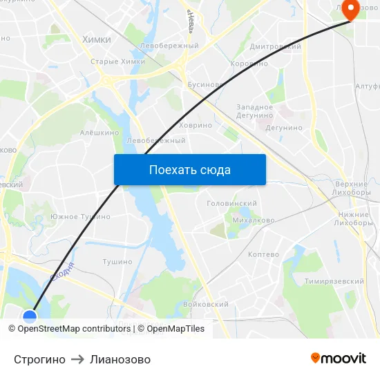 Строгино to Лианозово map