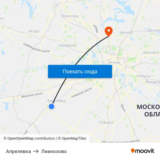 Апрелевка to Лианозово map