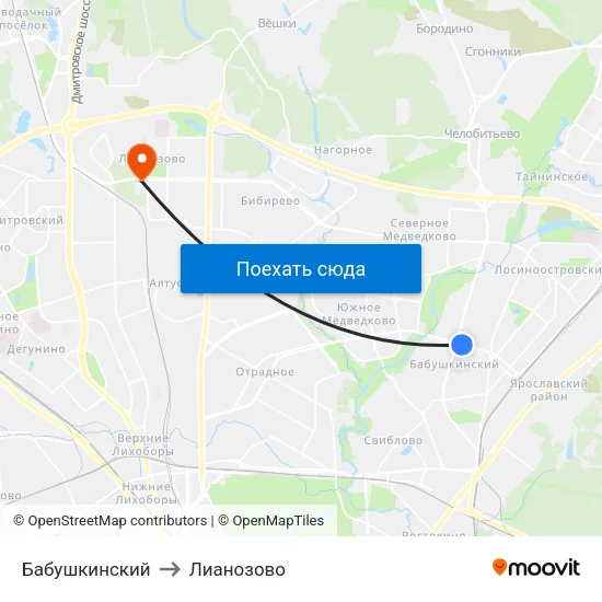 Бабушкинский to Лианозово map