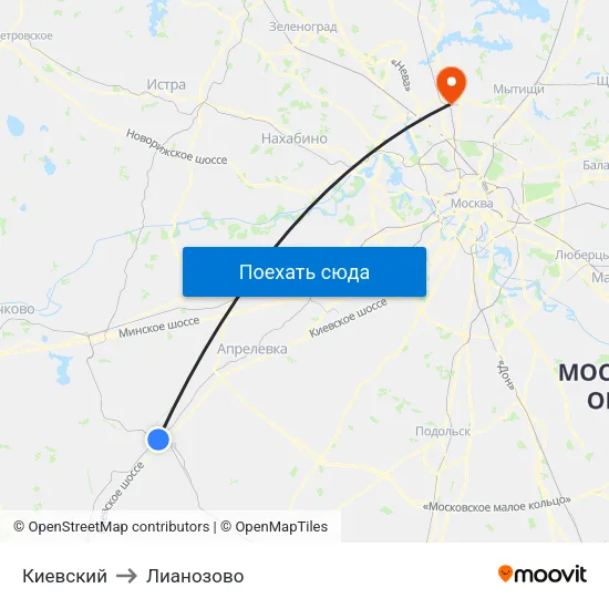Киевский to Лианозово map
