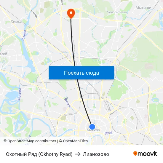 Охотный Ряд (Okhotny Ryad) to Лианозово map