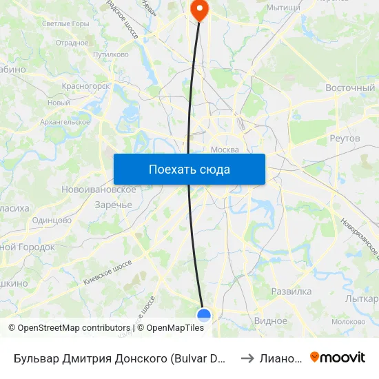 Бульвар Дмитрия Донского (Bulvar Dmitriya Donskogo) to Лианозово map