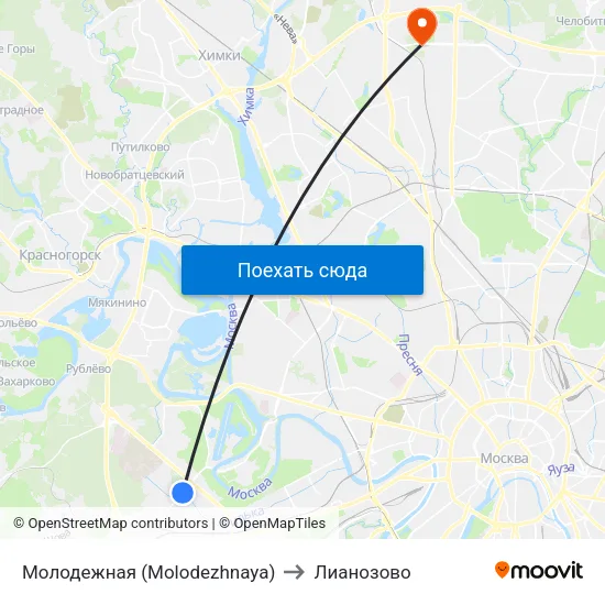 Молодежная (Molodezhnaya) to Лианозово map
