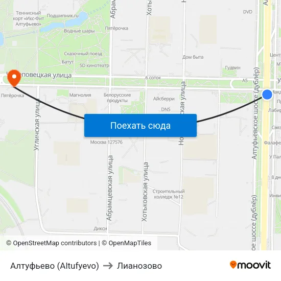 Алтуфьево (Altufyevo) to Лианозово map