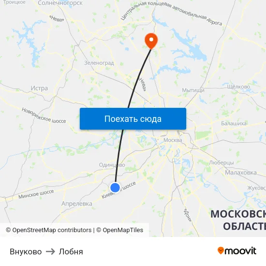 Внуково to Лобня map