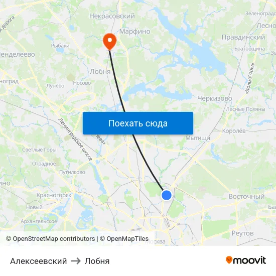 Алексеевский to Лобня map