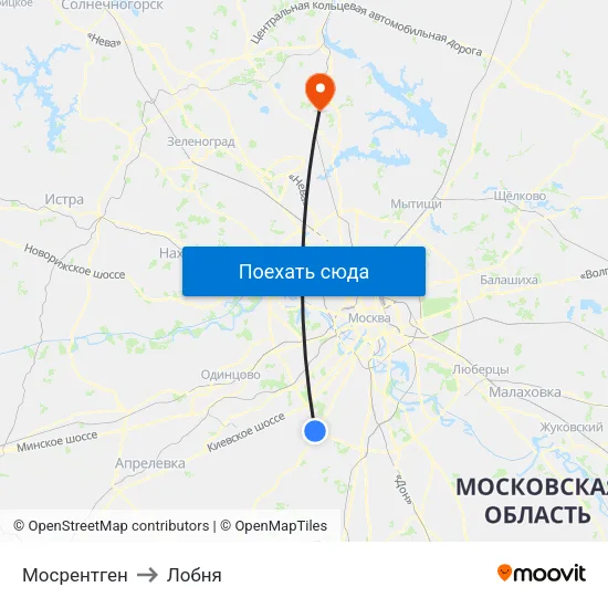 Мосрентген to Лобня map