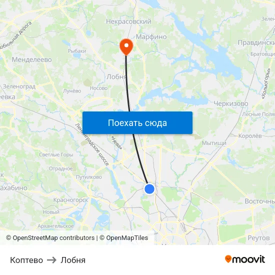 Коптево to Лобня map