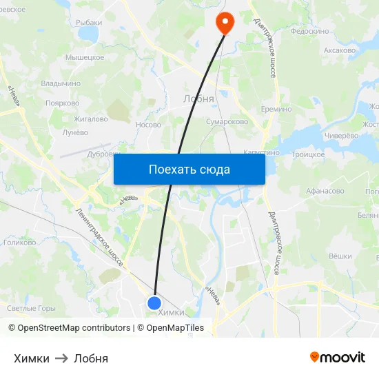 Химки to Лобня map