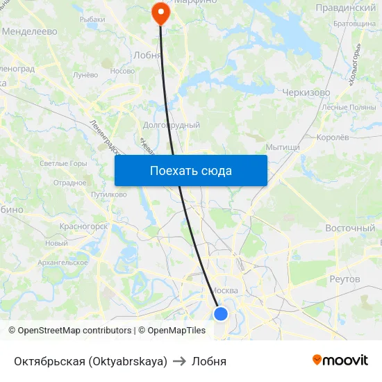Октябрьская (Oktyabrskaya) to Лобня map