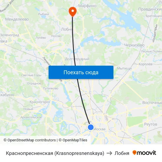 Краснопресненская (Krasnopresnenskaya) to Лобня map