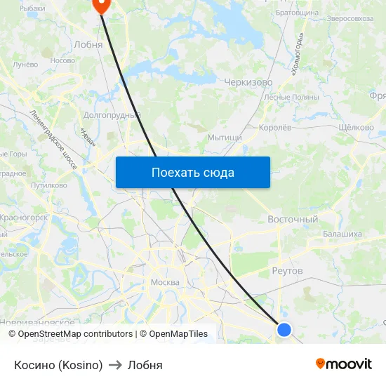 Косино (Kosino) to Лобня map