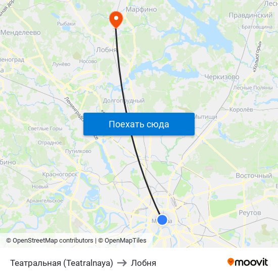 Театральная (Teatralnaya) to Лобня map