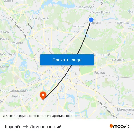 Королёв to Ломоносовский map