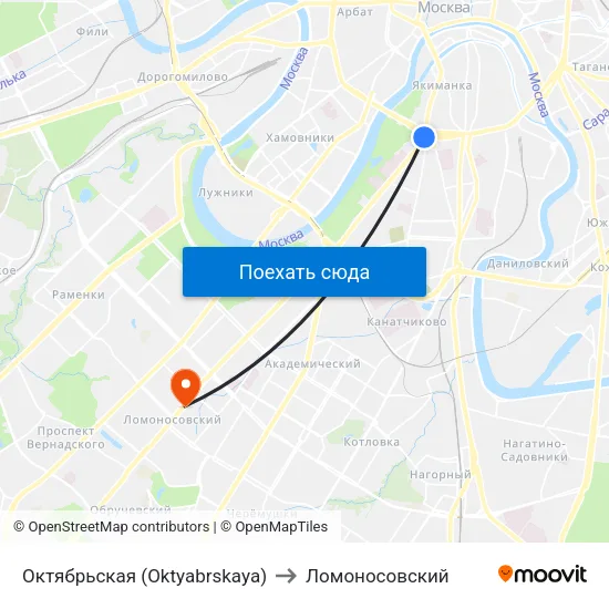 Октябрьская (Oktyabrskaya) to Ломоносовский map