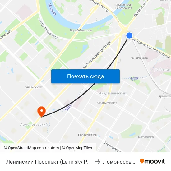 Ленинский Проспект (Leninsky Prospekt) to Ломоносовский map