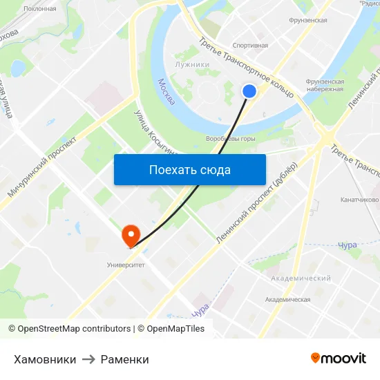 Хамовники to Раменки map