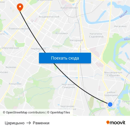 Царицыно to Раменки map