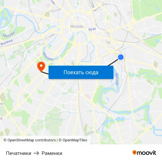Печатники to Раменки map