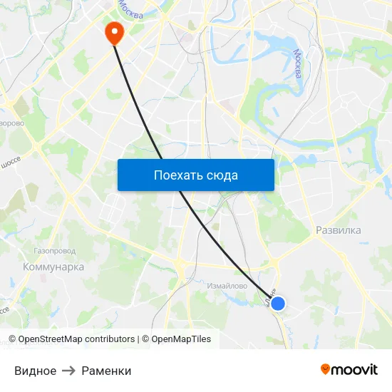 Видное to Раменки map