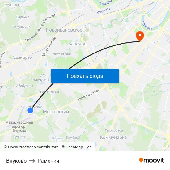 Внуково to Раменки map
