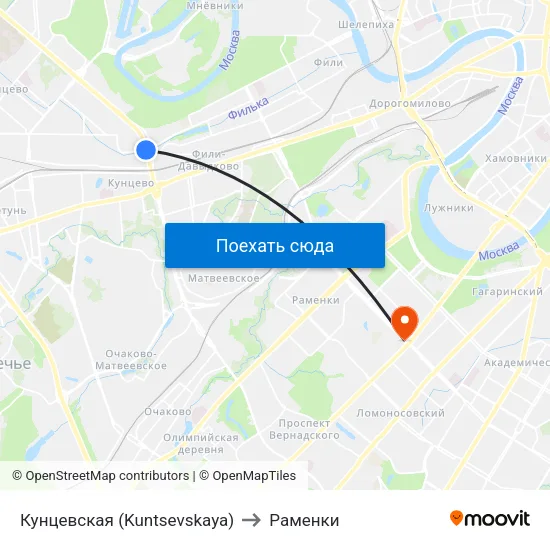 Кунцевская (Kuntsevskaya) to Раменки map