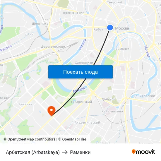 Арбатская (Arbatskaya) to Раменки map
