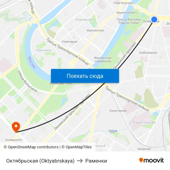 Октябрьская (Oktyabrskaya) to Раменки map