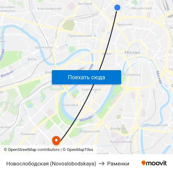 Новослободская (Novoslobodskaya) to Раменки map
