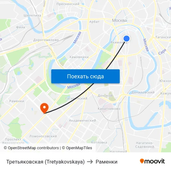 Третьяковская (Tretyakovskaya) to Раменки map