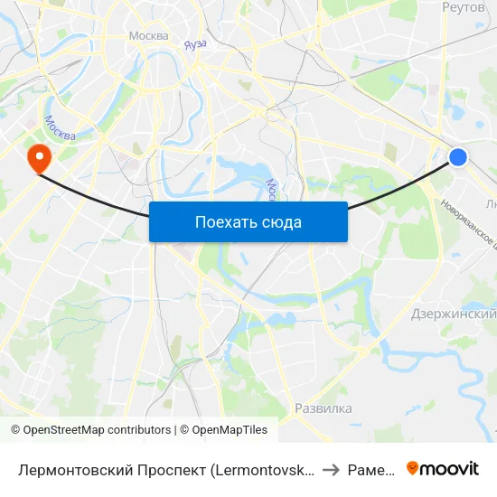 Лермонтовский Проспект (Lermontovsky Prospekt) to Раменки map