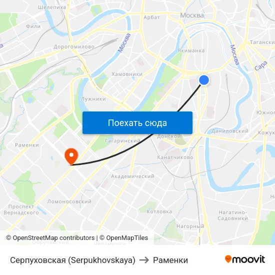 Серпуховская (Serpukhovskaya) to Раменки map