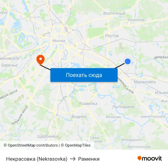 Некрасовка (Nekrasovka) to Раменки map