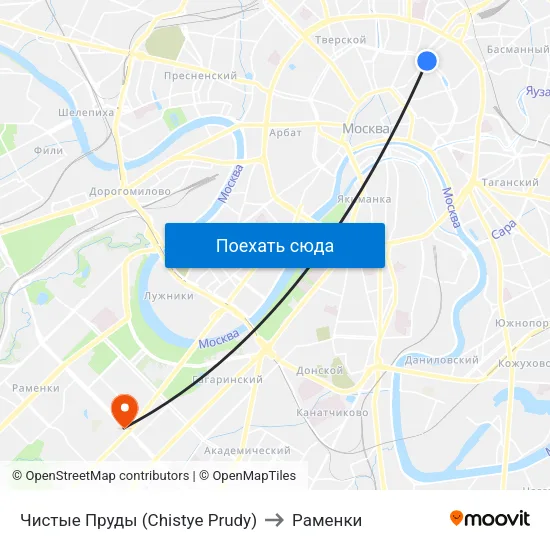 Чистые Пруды (Chistye Prudy) to Раменки map