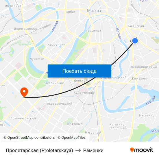 Пролетарская (Proletarskaya) to Раменки map