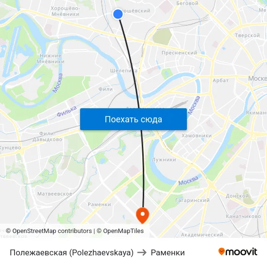 Полежаевская (Polezhaevskaya) to Раменки map