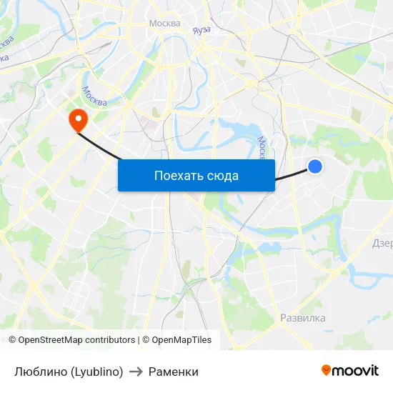 Люблино (Lyublino) to Раменки map