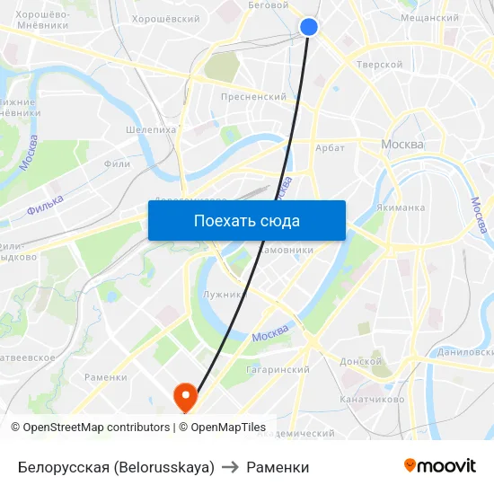 Белорусская (Belorusskaya) to Раменки map