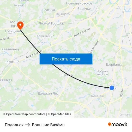 Подольск to Большие Вязёмы map