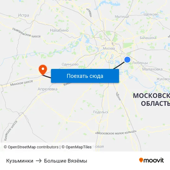 Кузьминки to Большие Вязёмы map