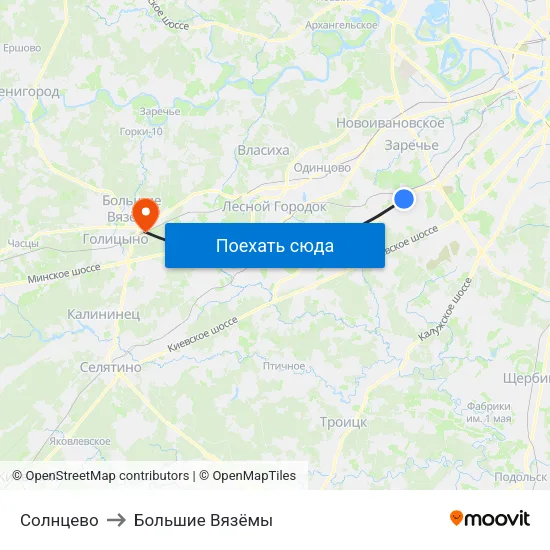 Солнцево to Большие Вязёмы map