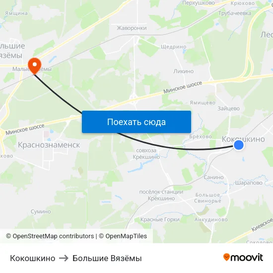 Кокошкино to Большие Вязёмы map