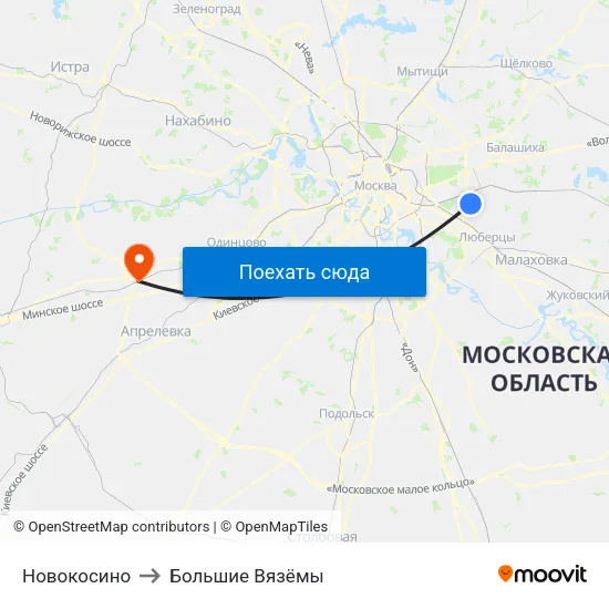 Новокосино to Большие Вязёмы map