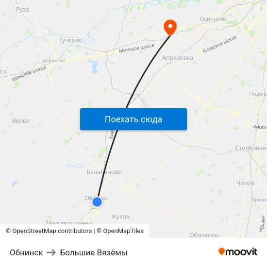 Обнинск to Большие Вязёмы map
